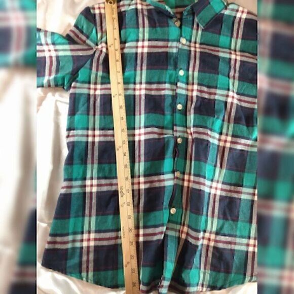 Teal Plaid Button up Long Sleeve Flannel Shirt size M - Picture 6 of 7